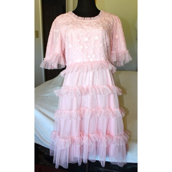 JessaKae Dresses & Skirts - JessaKae Harper Pink Ruffled Midi Dress XL Tulle tiered Ballerina Cocktail Party